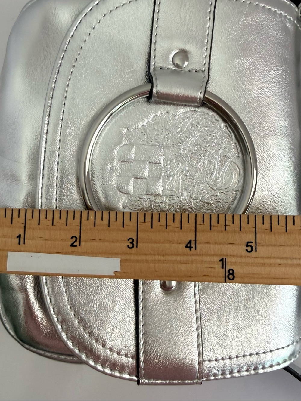 Vince Camuto Silver Metallic Crossbody with Embossed Crest - Picture 7 of 8